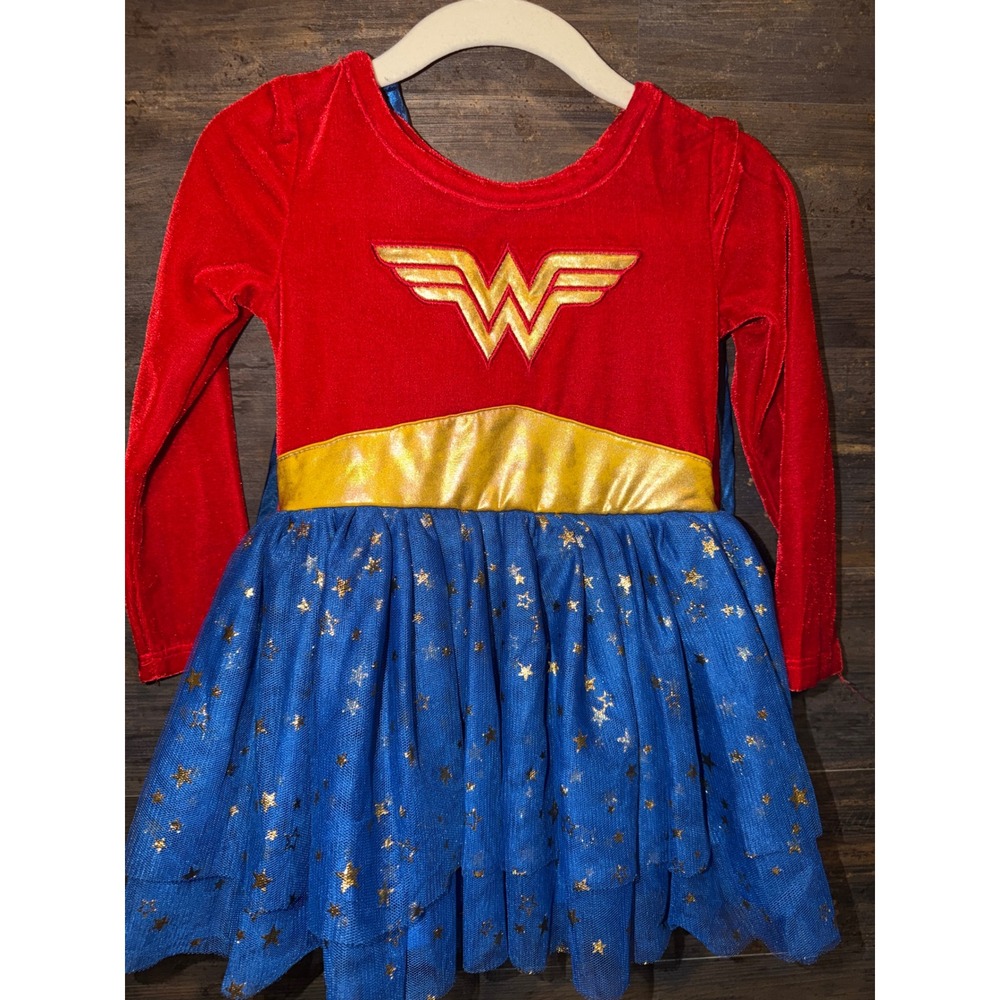Wonder Woman Toddler Girls Velvet Tutu Dress with Cape Red Blue 18-24M
